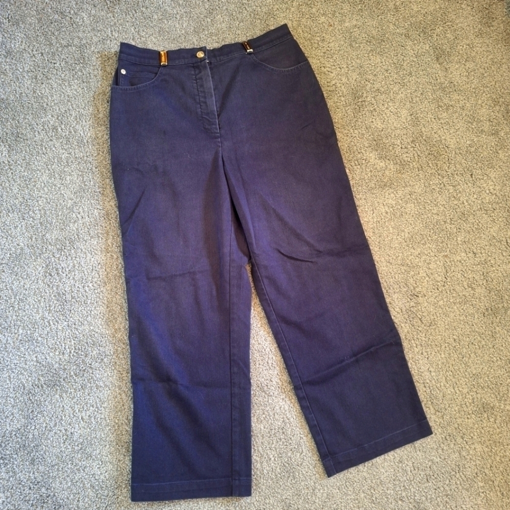 St John Straight Leg Dark Denim Pants Size 10 short - Picture 1 of 5